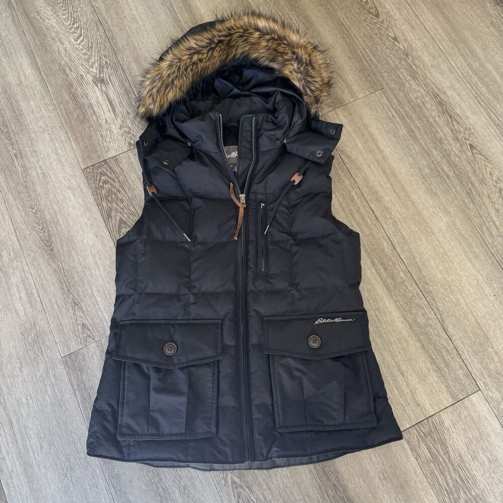 Eddie Bauer Women's Yukon Classic Fitted Down Vest Sz S Black Cabin Core MP $179 - Picture 2 of 15